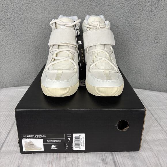 Sorel Womens sz 7 Out N About Hidden Wedge Leather Sneaker Bootie White Sea Salt - Picture 4 of 16